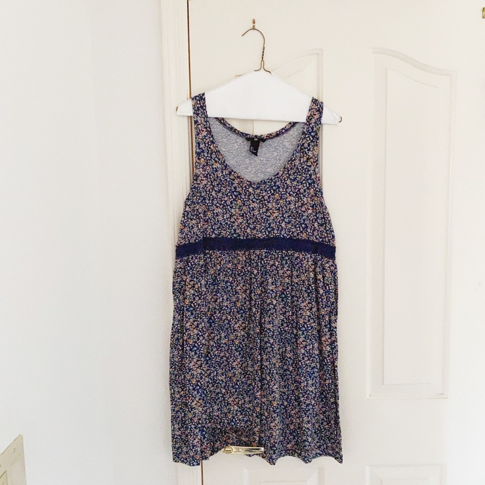 H&M Navy & Pink Floral Print Empire Waist Dress